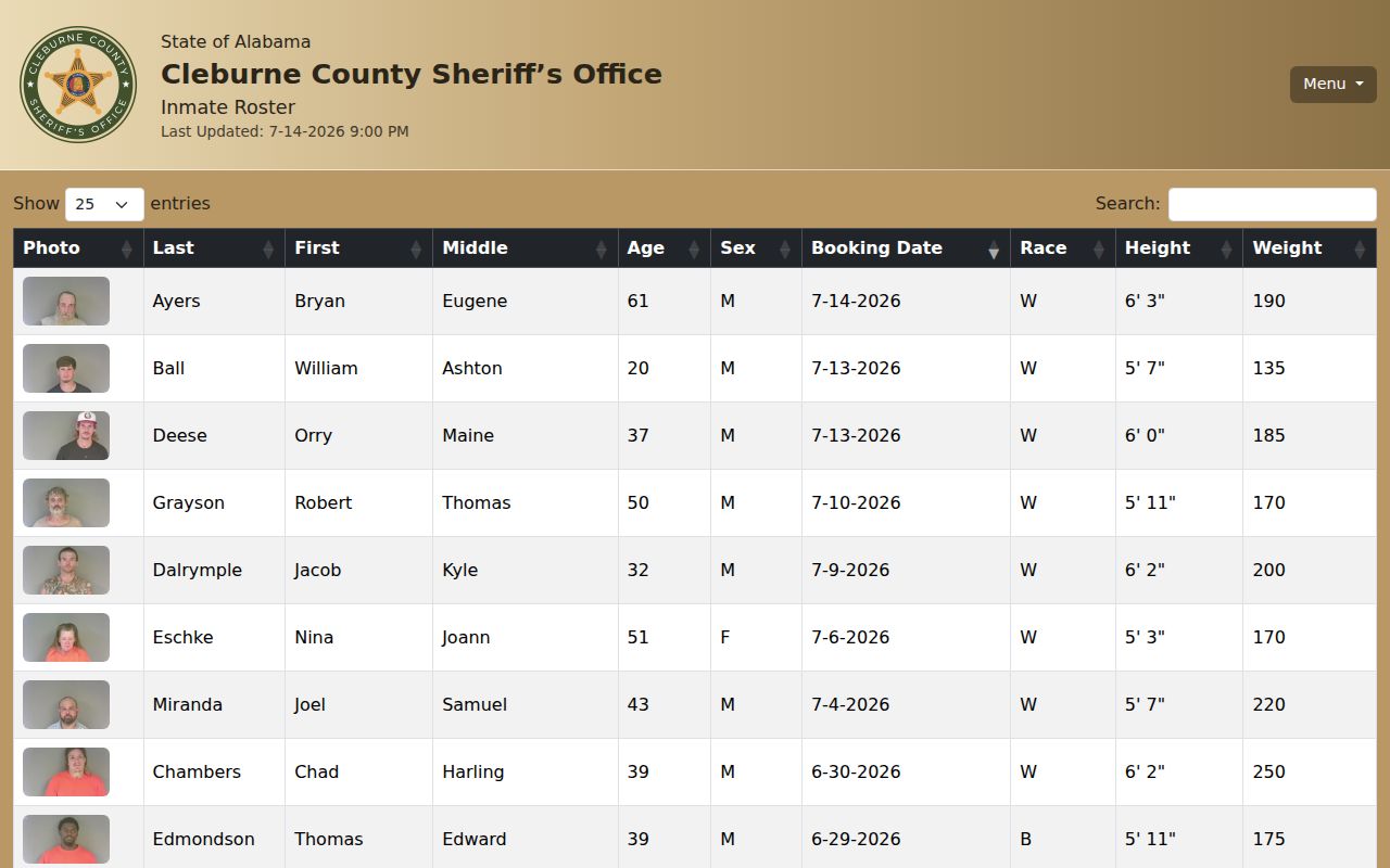 Cleburne County criminal record jail roster interface
